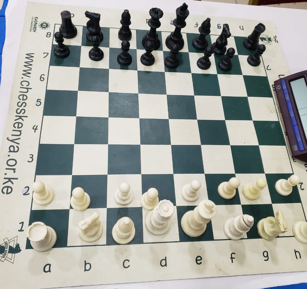 Chessboard and pieces photographed at the tournament