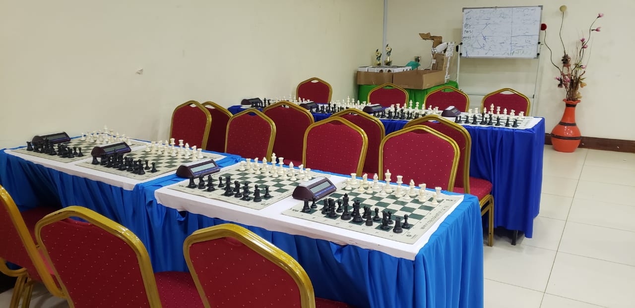 Chess sets arranged for tournament play
